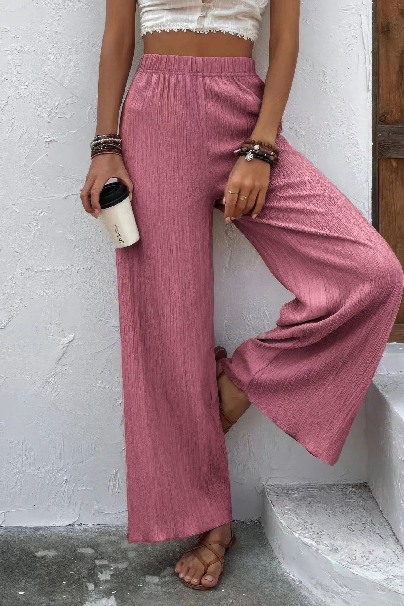 Textured Wide Leg Palazzo Pants - Tigbul's Variety Fashion Shop