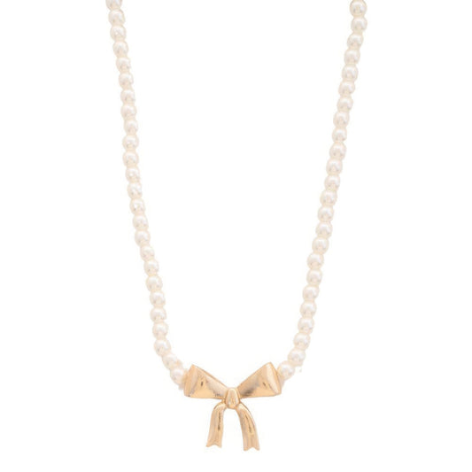 Pearl Ribbon Bow Pendant Necklace - Tigbul's Variety Fashion Shop