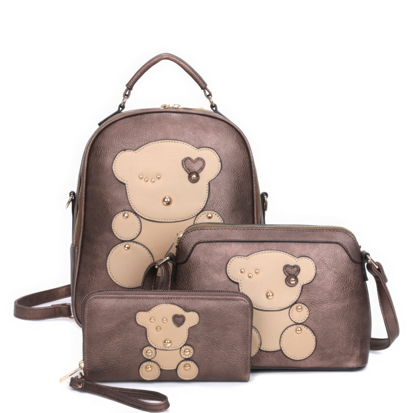 3in1 Cute Bear Design Handle Backpack W Crossbody And Wallet Set - Tigbul's Variety Fashion Shop