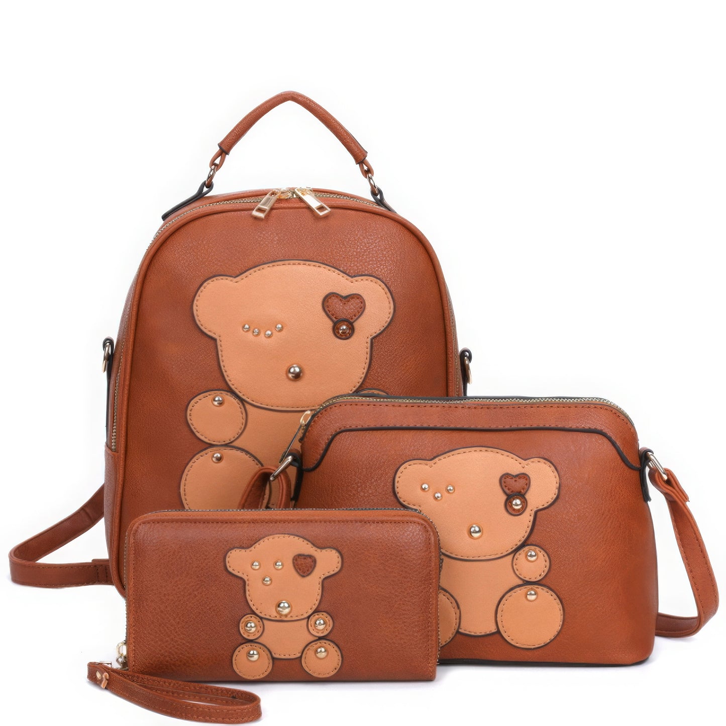 3in1 Cute Bear Design Handle Backpack W Crossbody And Wallet Set - Tigbul's Variety Fashion Shop