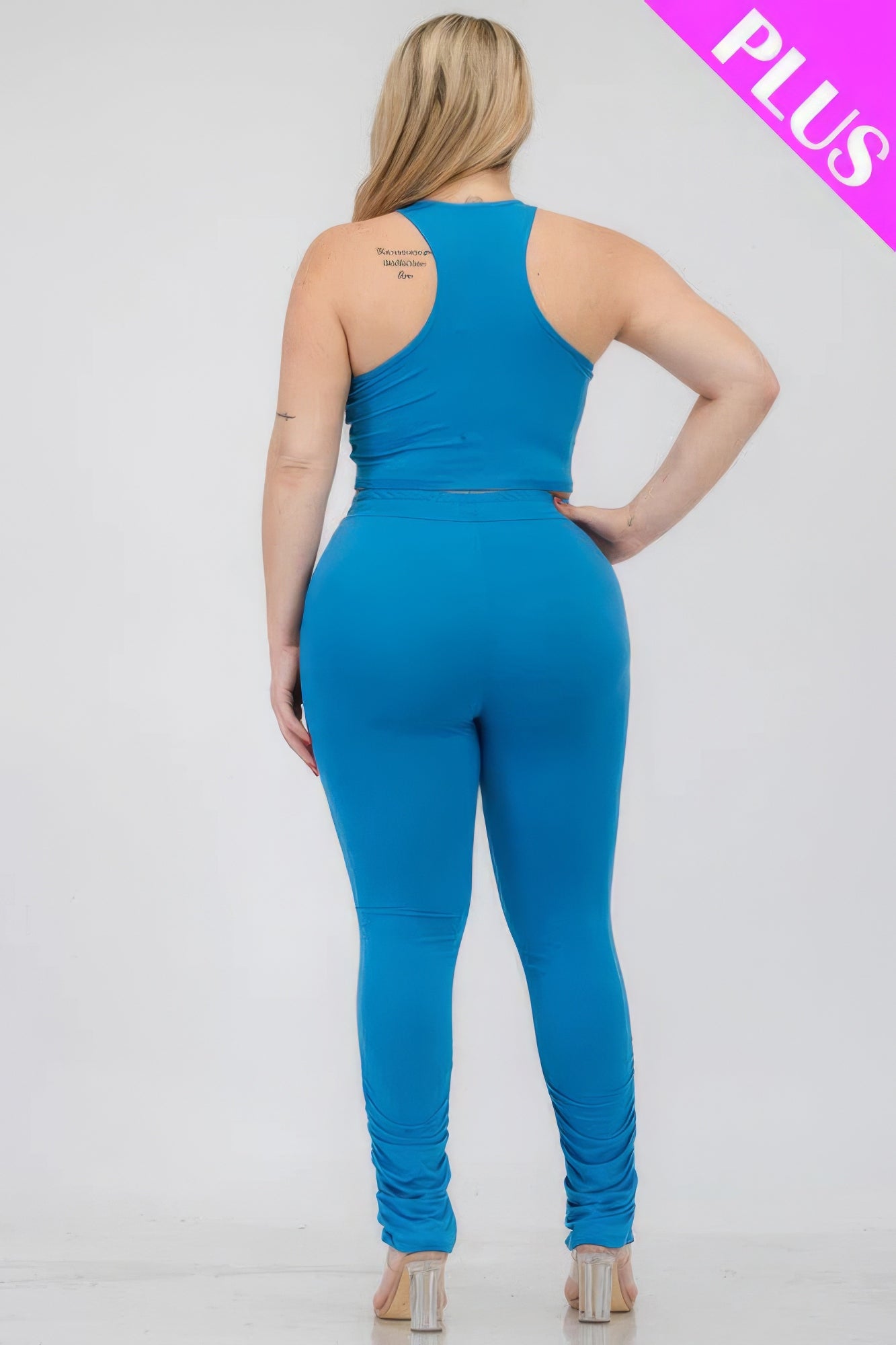 Plus Size Crop Tank Top & Ruched Pants Set - Tigbul's Variety Fashion Shop