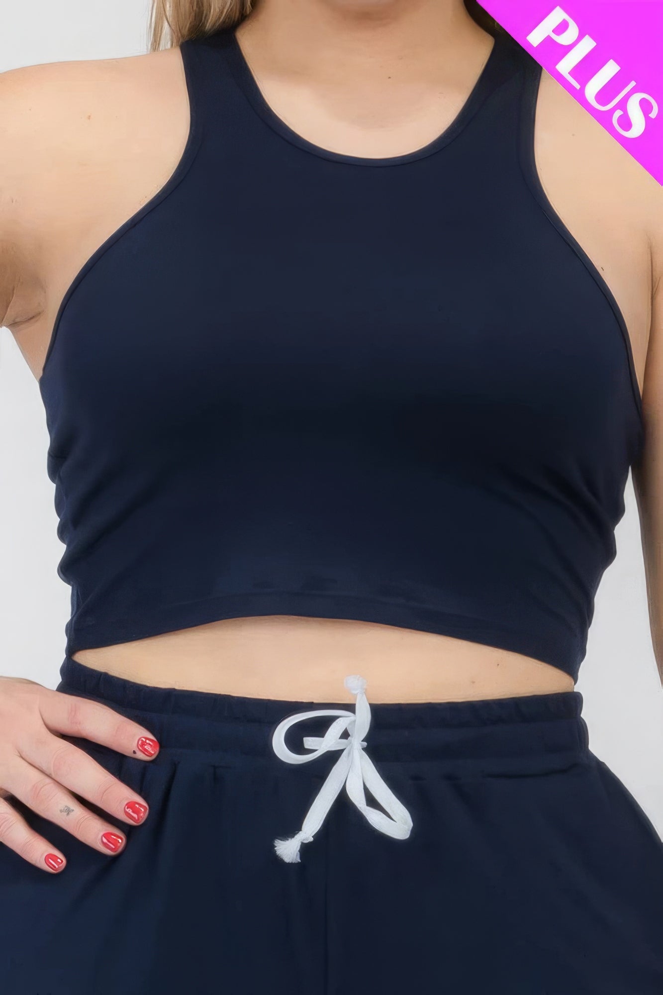 Plus Size Crop Tank Top & Ruched Pants Set - Tigbul's Variety Fashion Shop