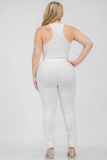 Plus Size Crop Tank Top & Ruched Pants Set - Tigbul's Variety Fashion Shop