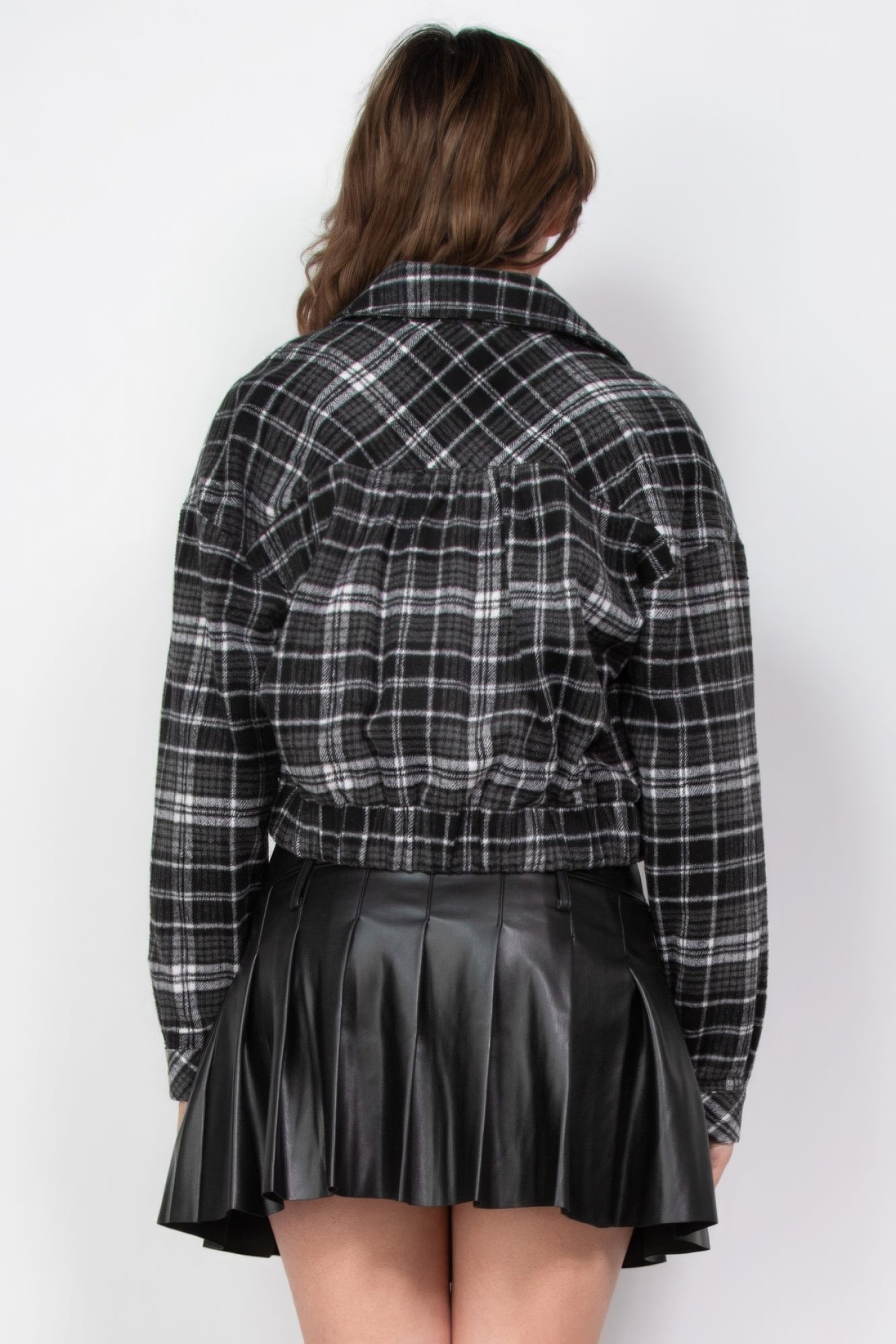 Plaid Button-down Crop Jacket - Tigbul's Variety Fashion Shop