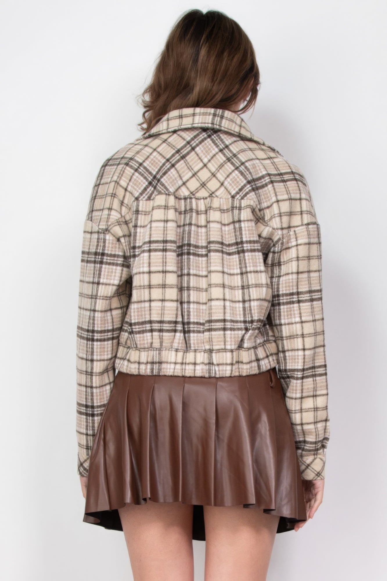 Plaid Button-down Crop Jacket - Tigbul's Variety Fashion Shop