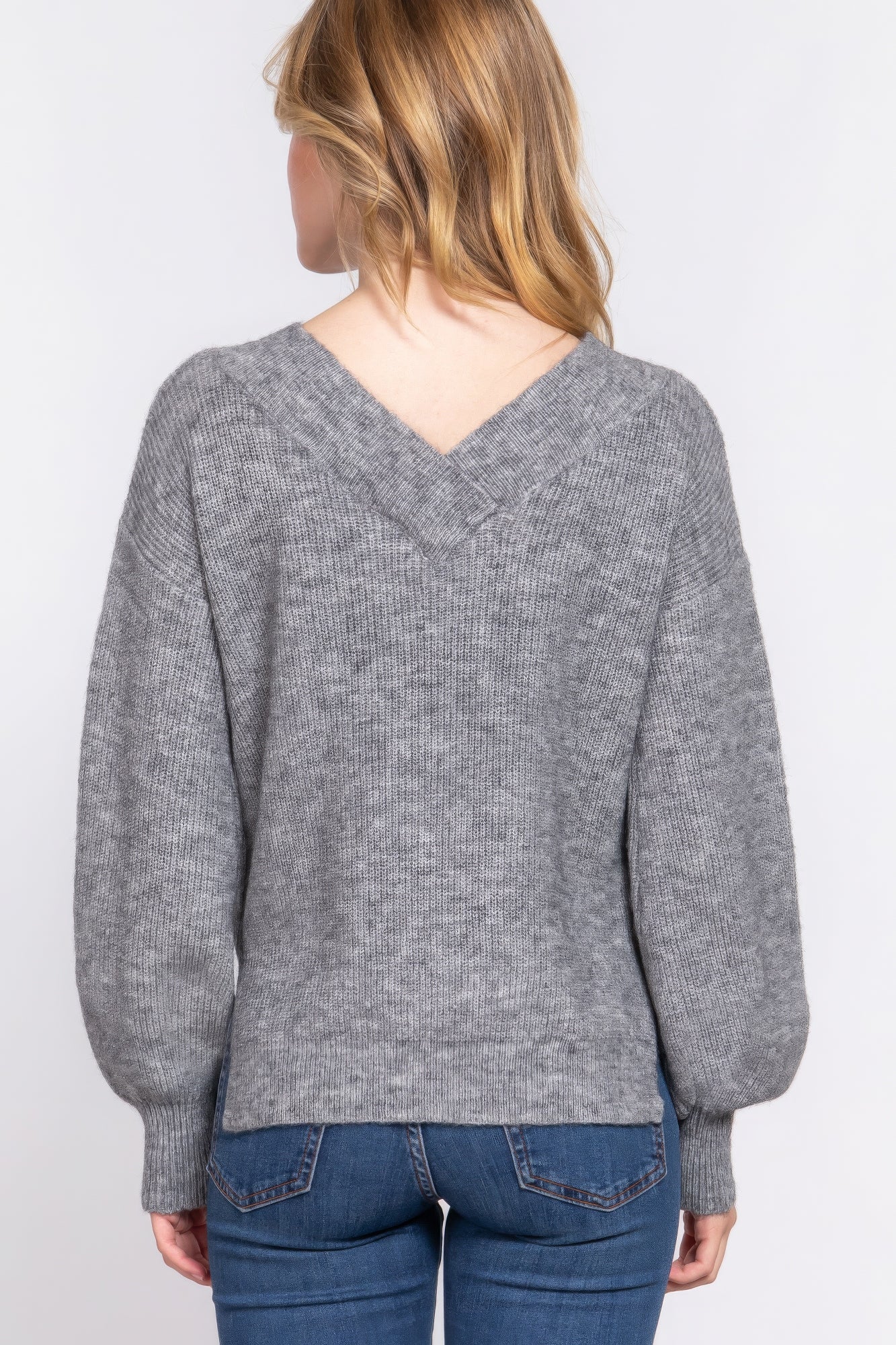 Long Slv Double V-neck Sweater - Tigbul's Variety Fashion Shop