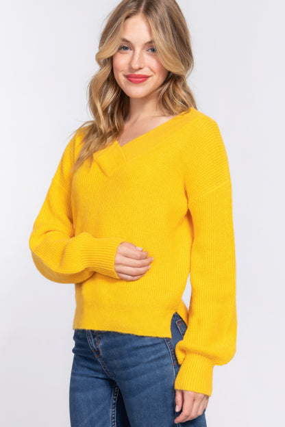 Long Slv Double V-neck Sweater - Tigbul's Variety Fashion Shop