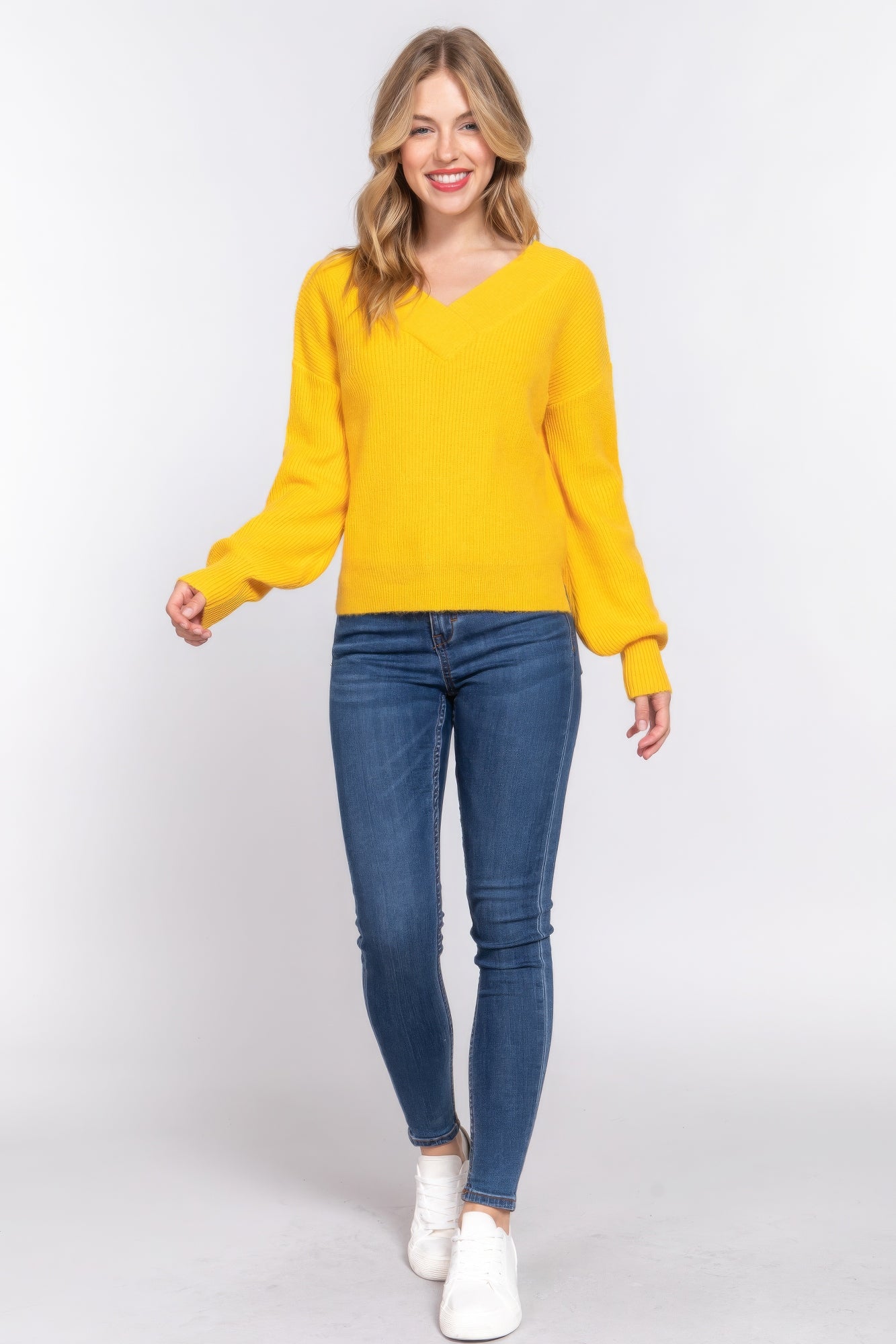 Long Slv Double V-neck Sweater - Tigbul's Variety Fashion Shop