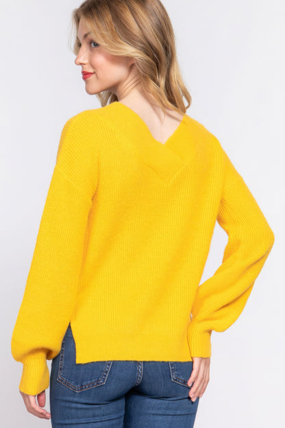 Long Slv Double V-neck Sweater - Tigbul's Variety Fashion Shop