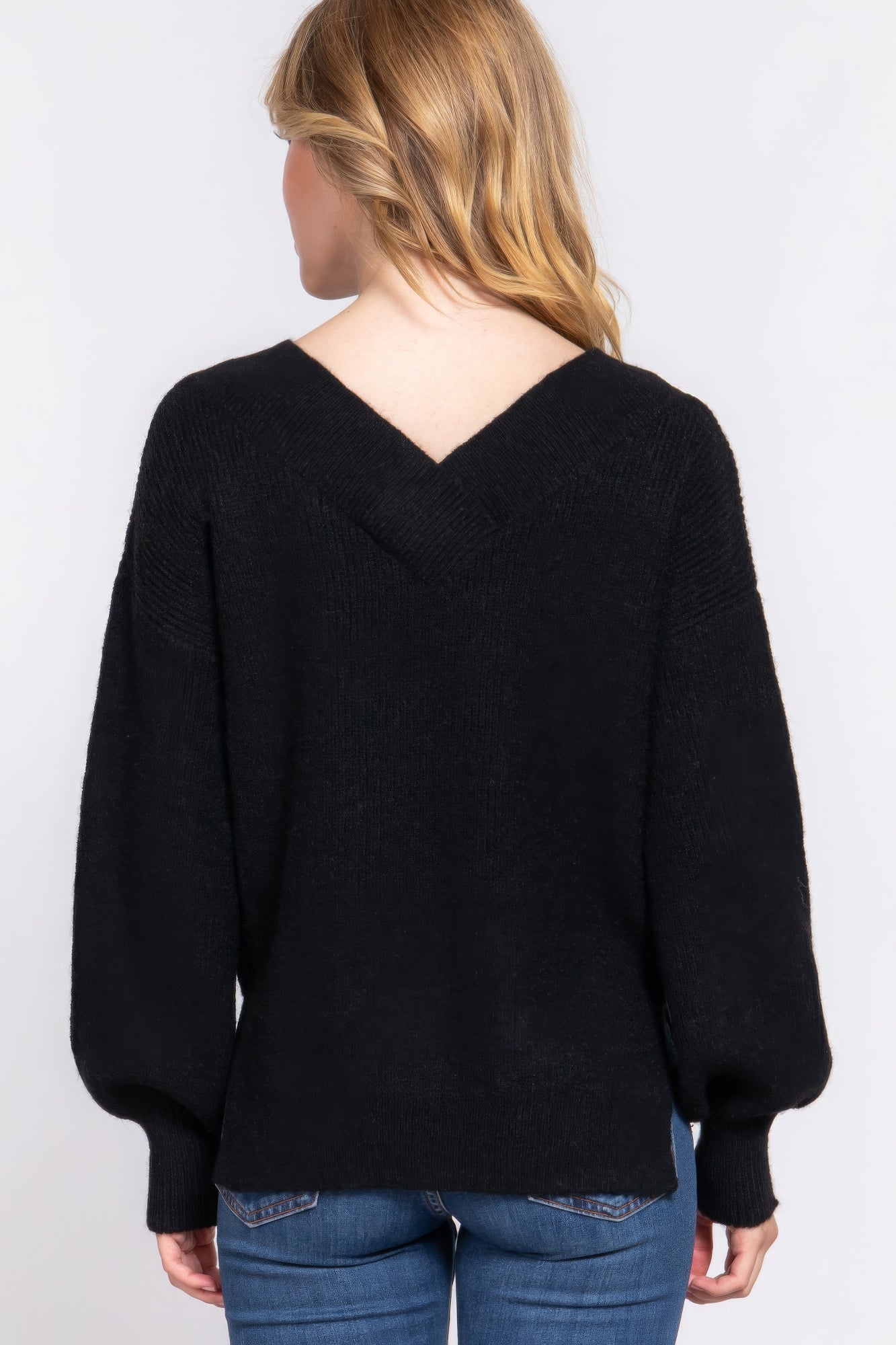 Long Slv Double V-neck Sweater - Tigbul's Variety Fashion Shop