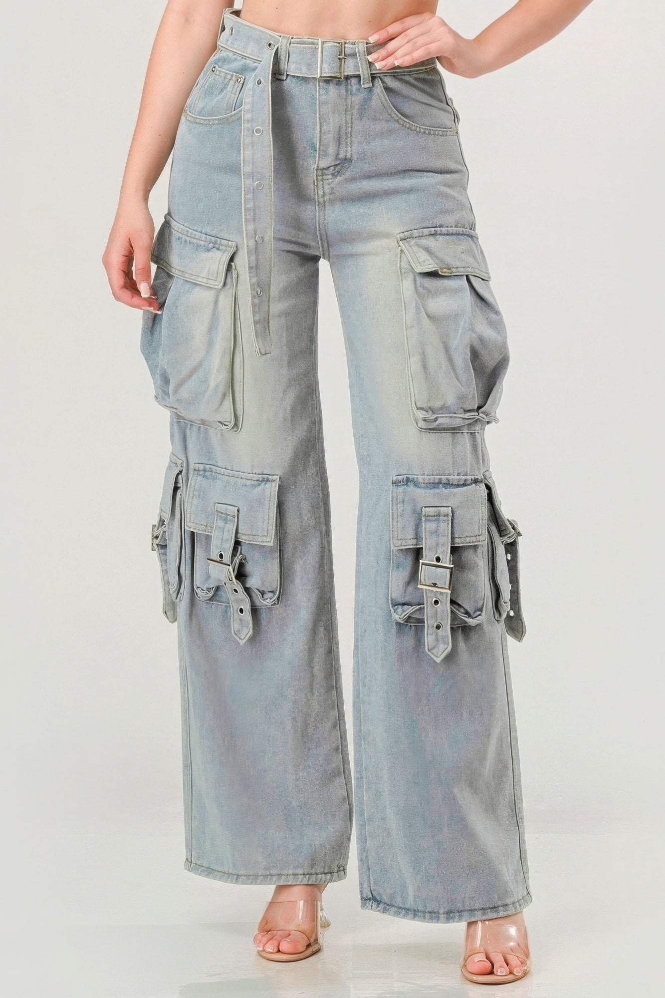 Belted Denim Cargo Jean - Tigbul's Variety Fashion Shop