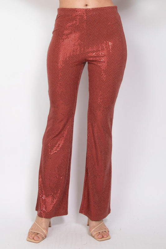 Sequined Fit & Flare Midrise Pants - Tigbul's Variety Fashion Shop