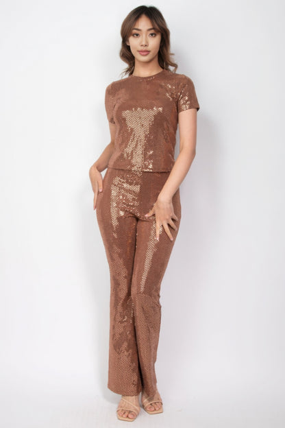 Sequined Fit & Flare Midrise Pants - Tigbul's Variety Fashion Shop