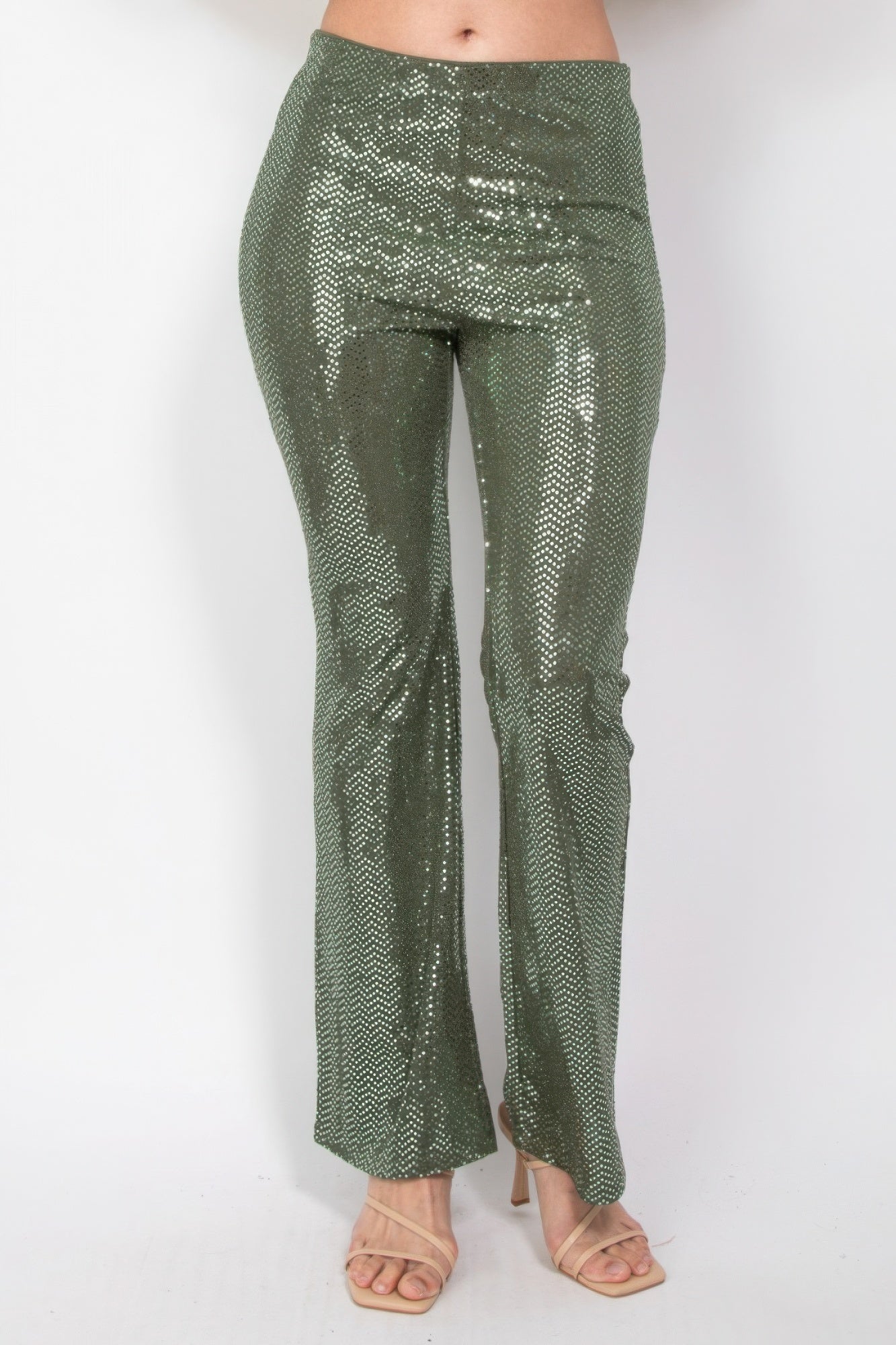 Sequined Fit & Flare Midrise Pants - Tigbul's Variety Fashion Shop