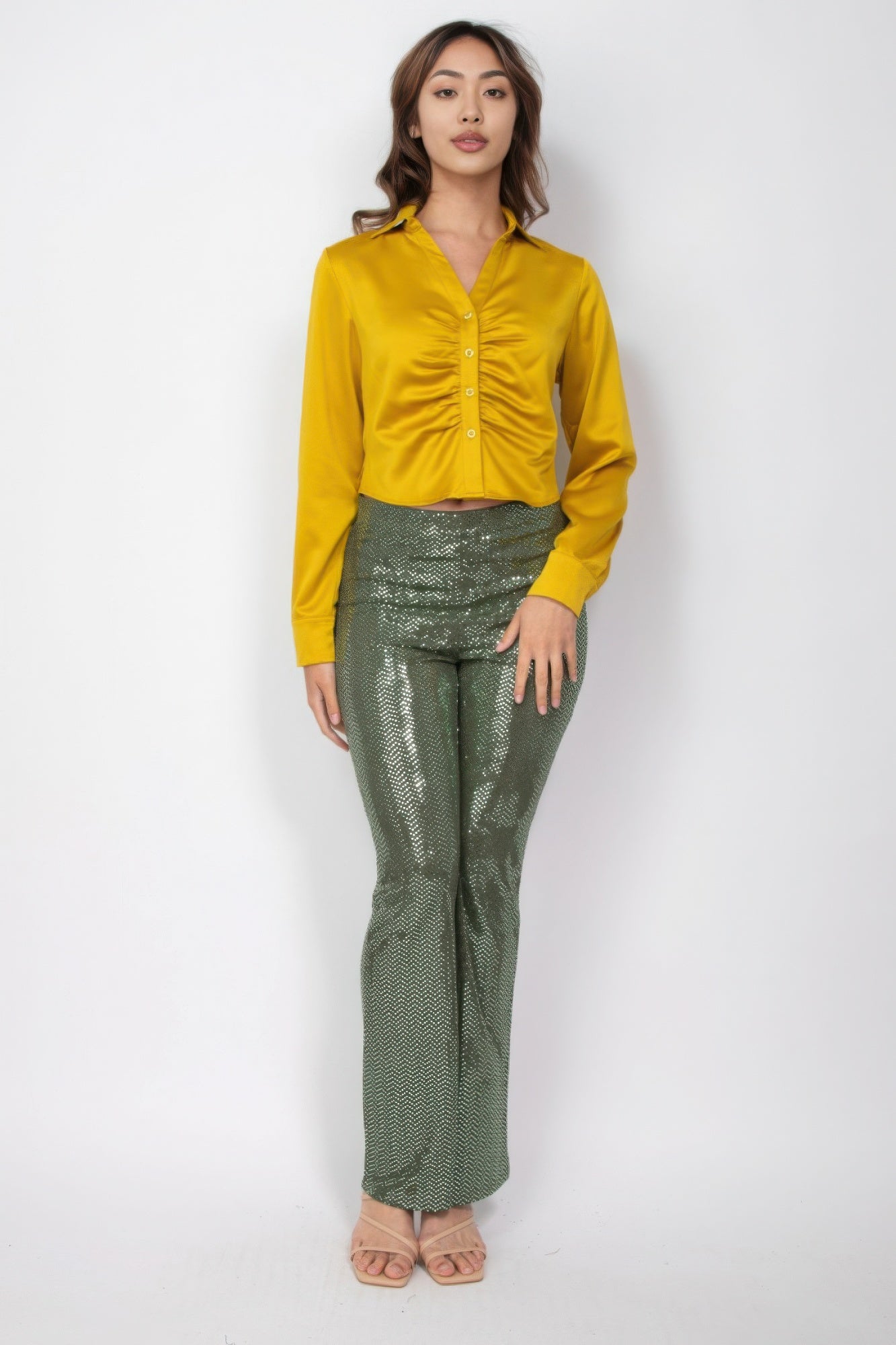 Sequined Fit & Flare Midrise Pants - Tigbul's Variety Fashion Shop