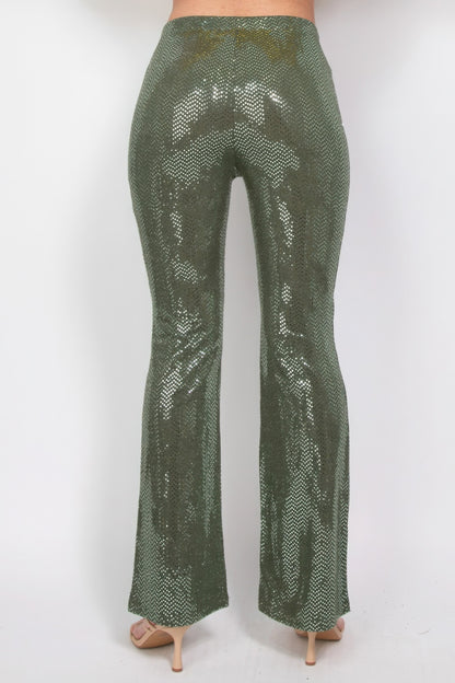 Sequined Fit & Flare Midrise Pants - Tigbul's Variety Fashion Shop