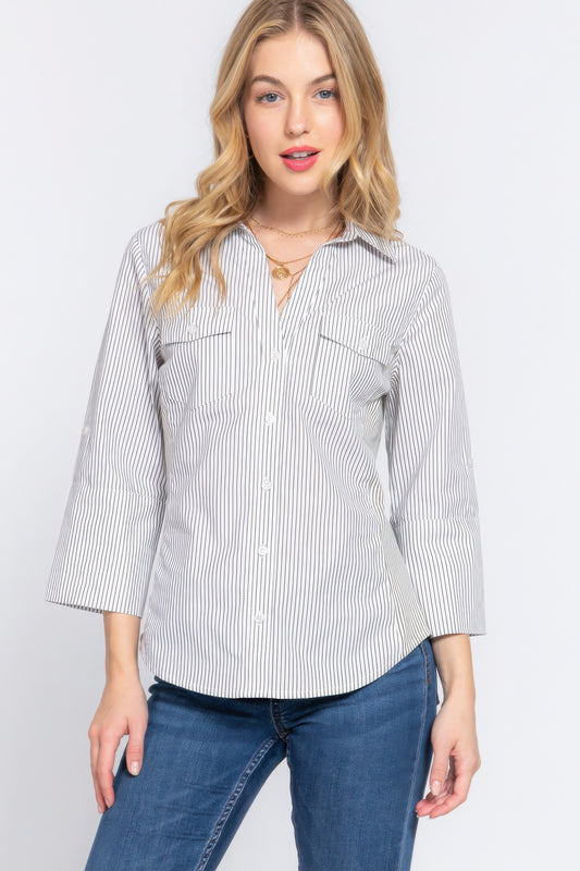 Long Slv Y/d Stripe Woven Shirt - Tigbul's Variety Fashion Shop