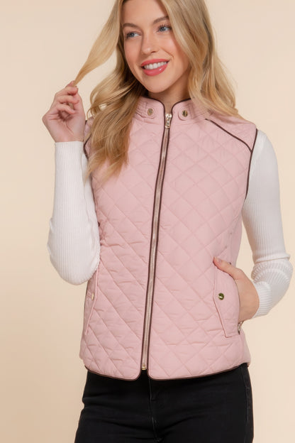 Suede Piping Quilted Padding Vest - Tigbul's Variety Fashion Shop