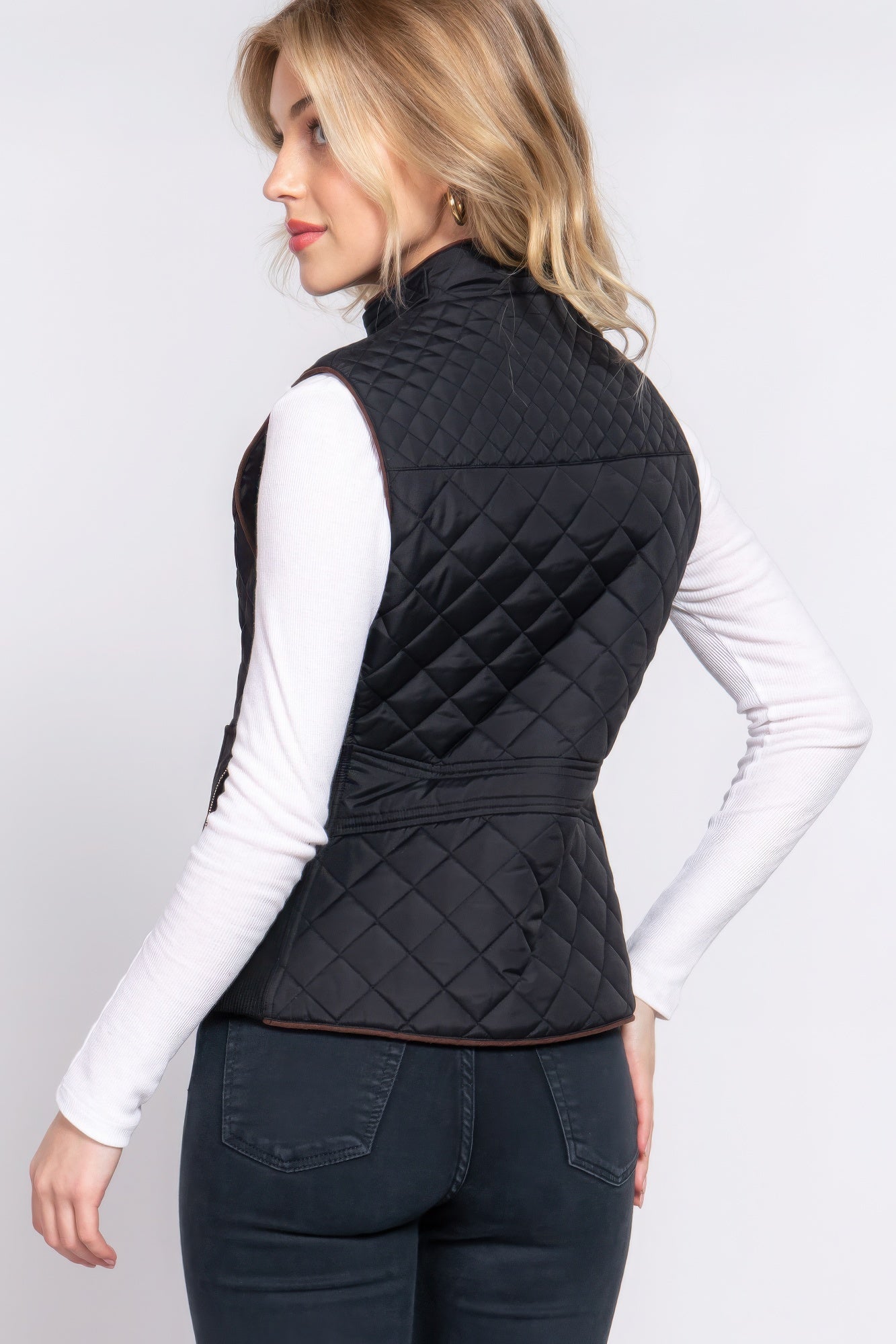 Suede Piping Quilted Padding Vest - Tigbul's Variety Fashion Shop