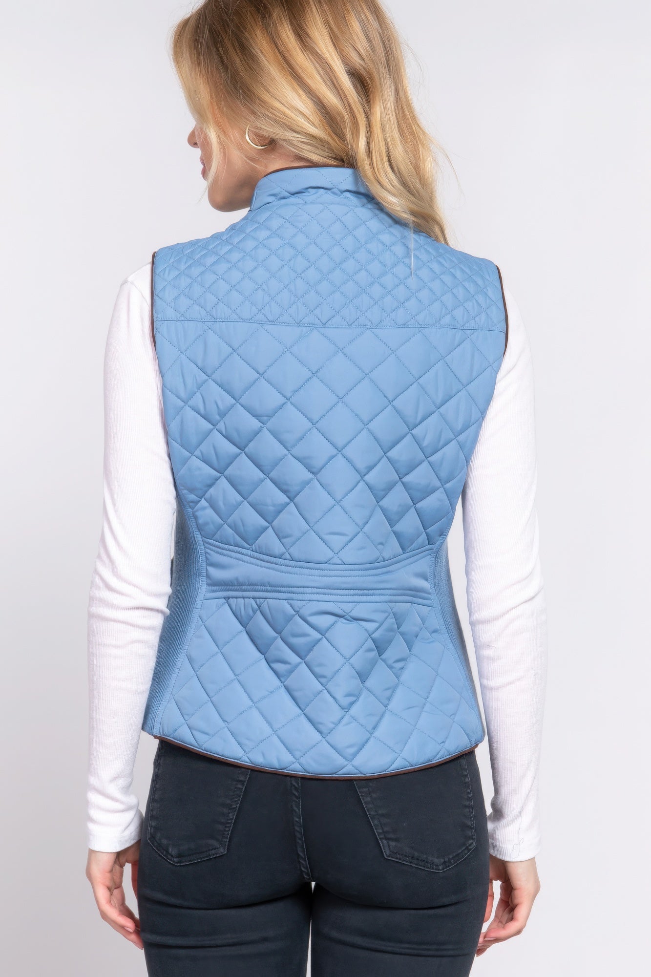 Suede Piping Quilted Padding Vest - Tigbul's Variety Fashion Shop