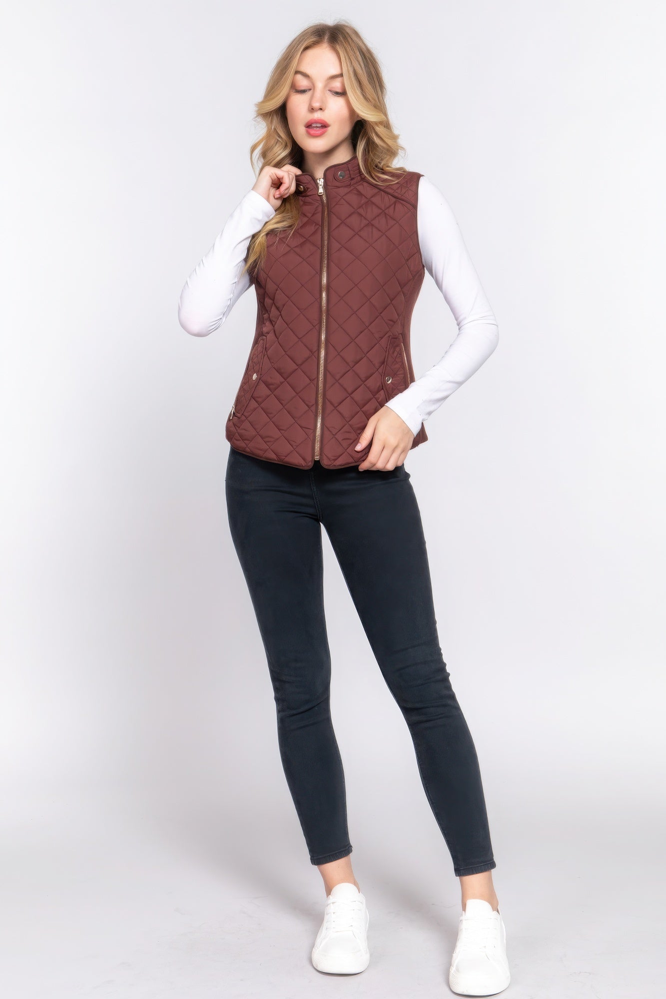 Suede Piping Quilted Padding Vest - Tigbul's Variety Fashion Shop