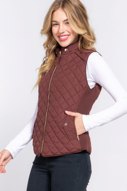 Suede Piping Quilted Padding Vest - Tigbul's Variety Fashion Shop