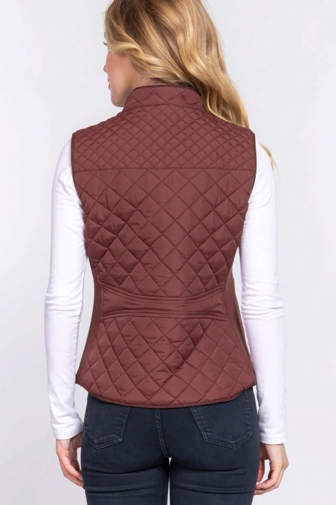 Suede Piping Quilted Padding Vest - Tigbul's Variety Fashion Shop