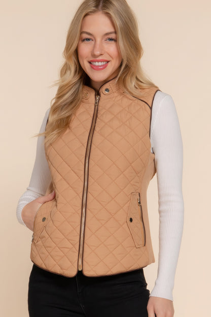 Suede Piping Quilted Padding Vest - Tigbul's Variety Fashion Shop