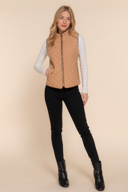 Suede Piping Quilted Padding Vest - Tigbul's Variety Fashion Shop