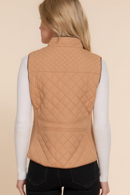 Suede Piping Quilted Padding Vest - Tigbul's Variety Fashion Shop