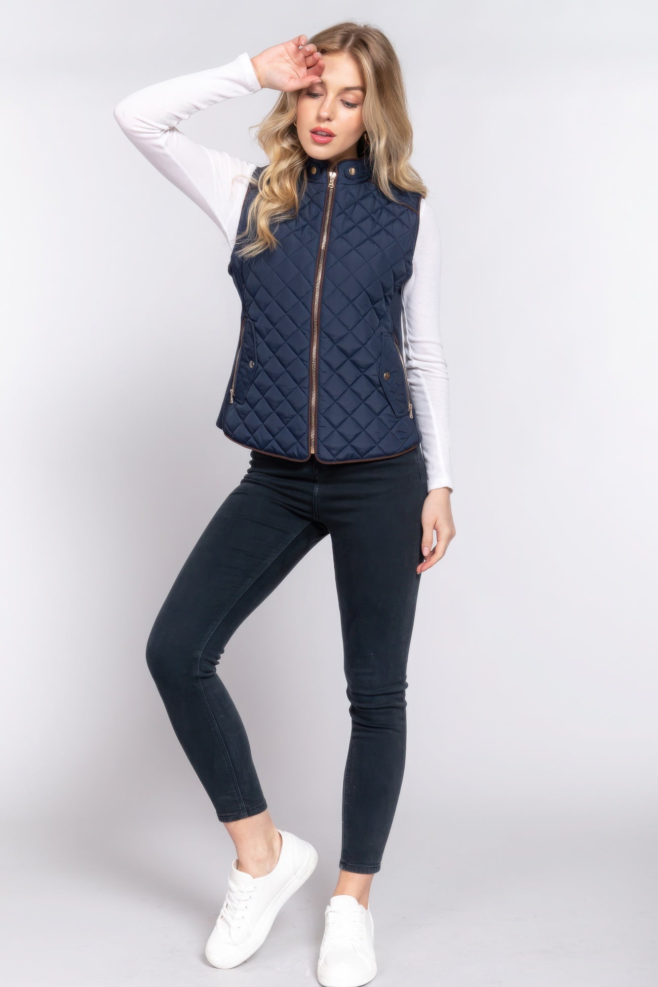 Suede Piping Quilted Padding Vest - Tigbul's Variety Fashion Shop