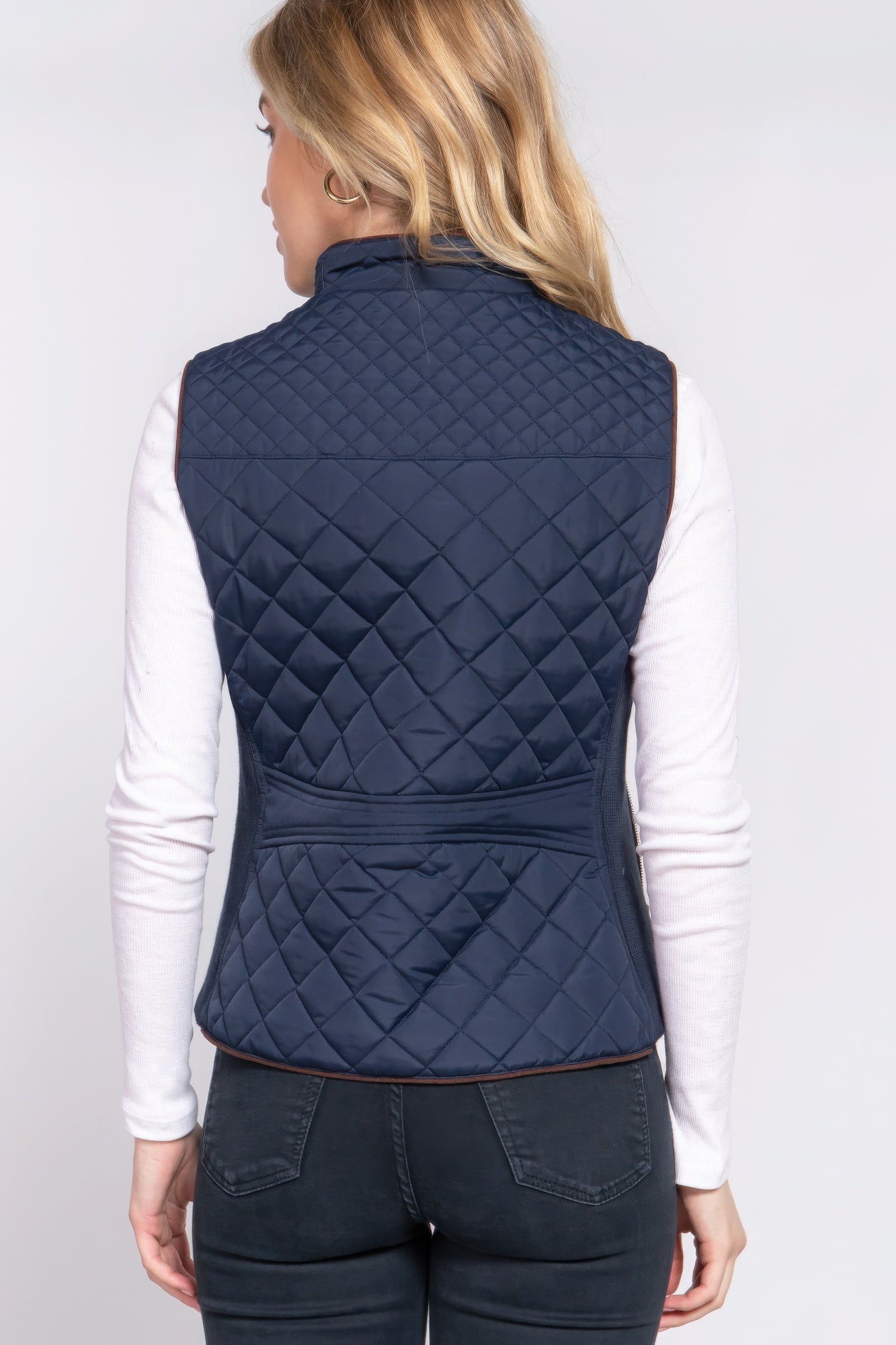 Suede Piping Quilted Padding Vest - Tigbul's Variety Fashion Shop