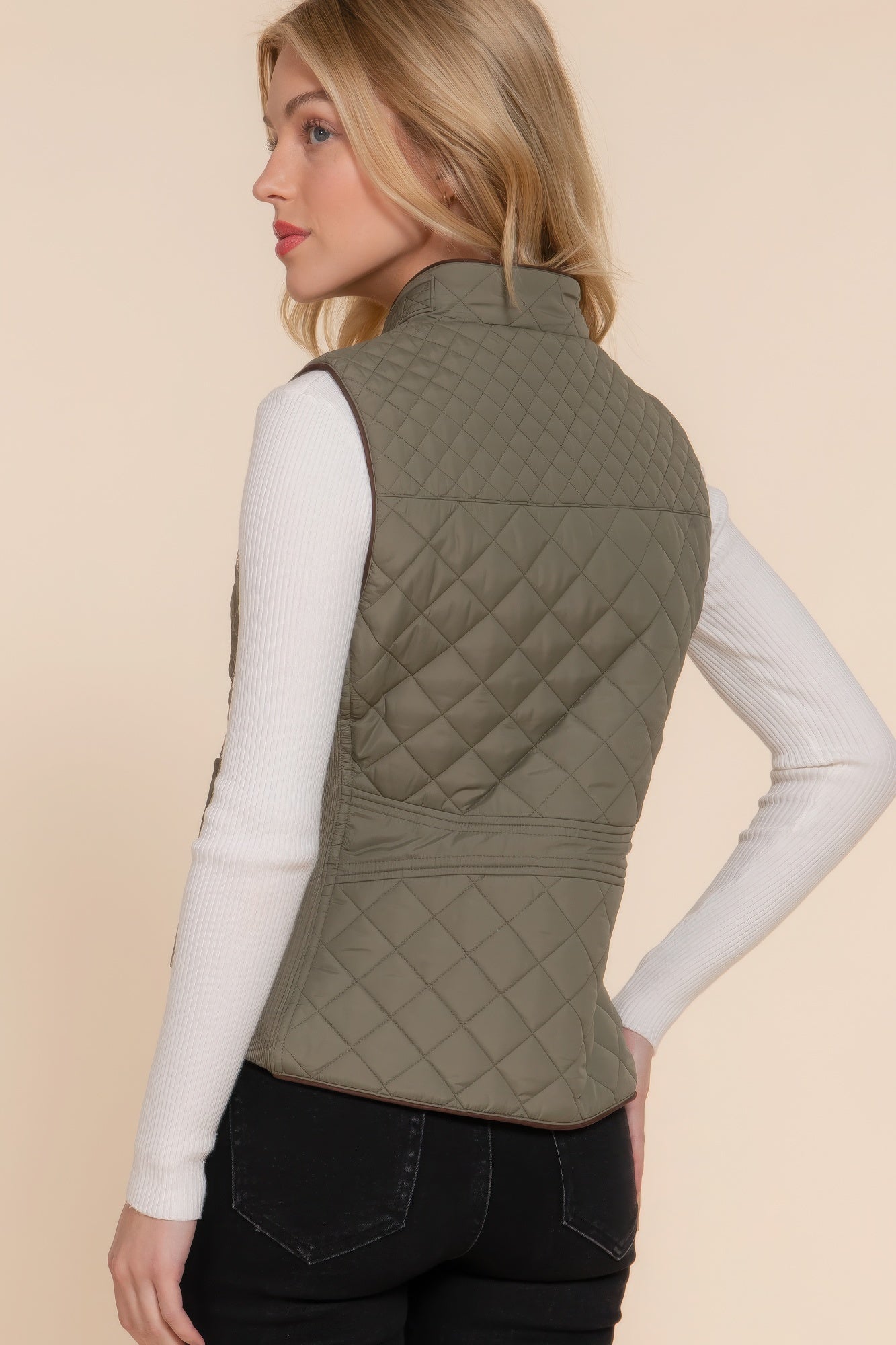 Suede Piping Quilted Padding Vest - Tigbul's Variety Fashion Shop