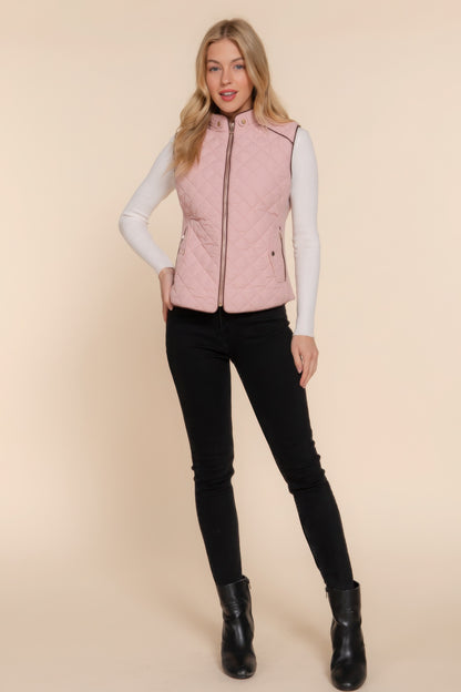 Suede Piping Quilted Padding Vest - Tigbul's Variety Fashion Shop