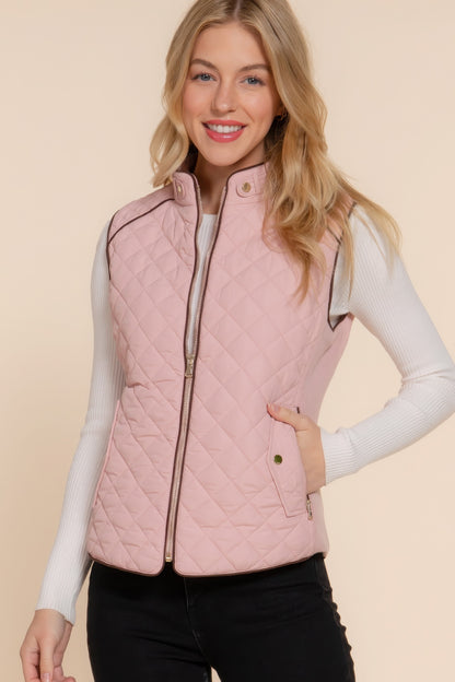 Suede Piping Quilted Padding Vest - Tigbul's Variety Fashion Shop