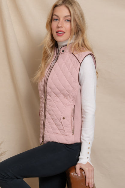 Suede Piping Quilted Padding Vest - Tigbul's Variety Fashion Shop