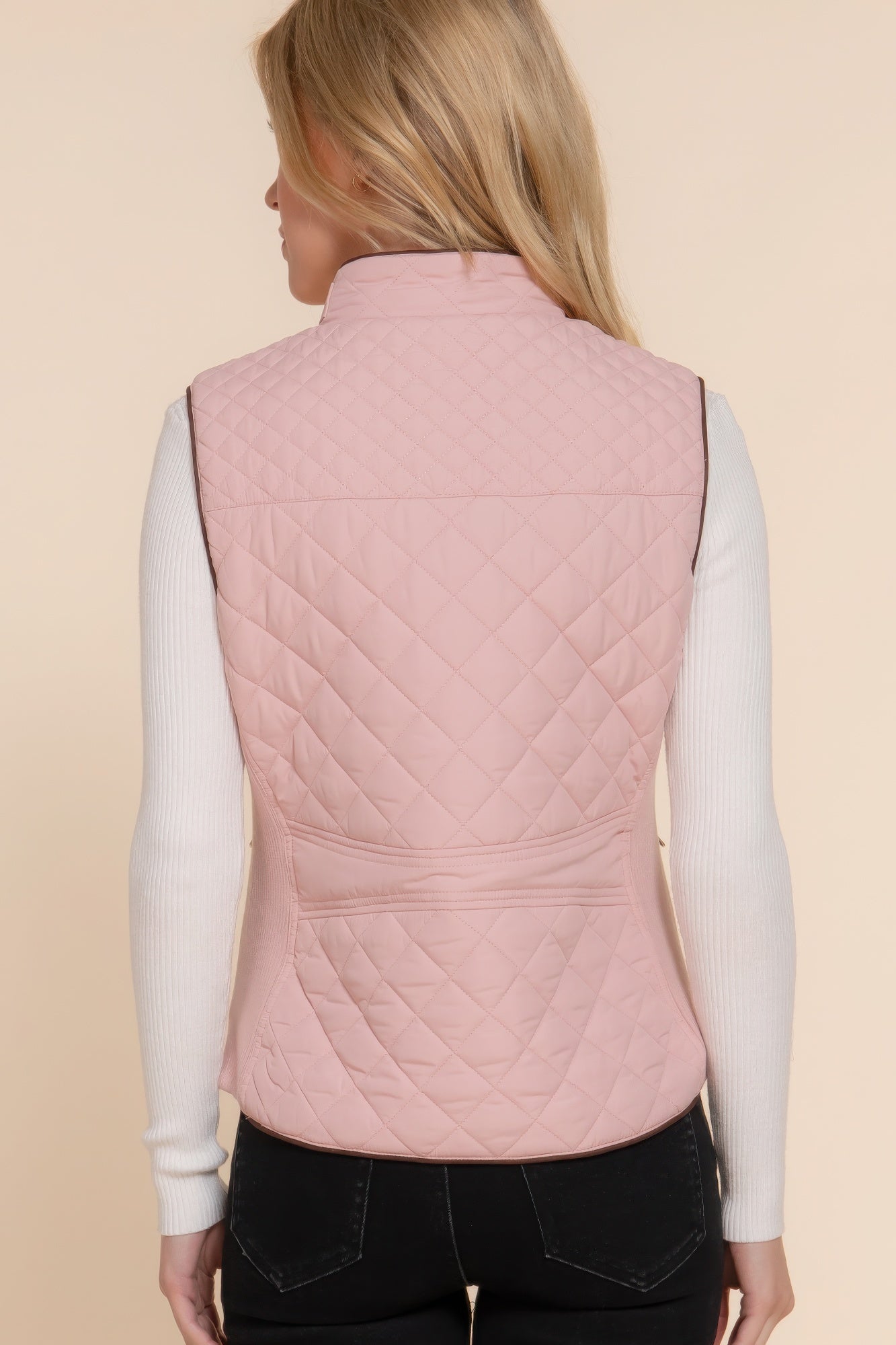 Suede Piping Quilted Padding Vest - Tigbul's Variety Fashion Shop