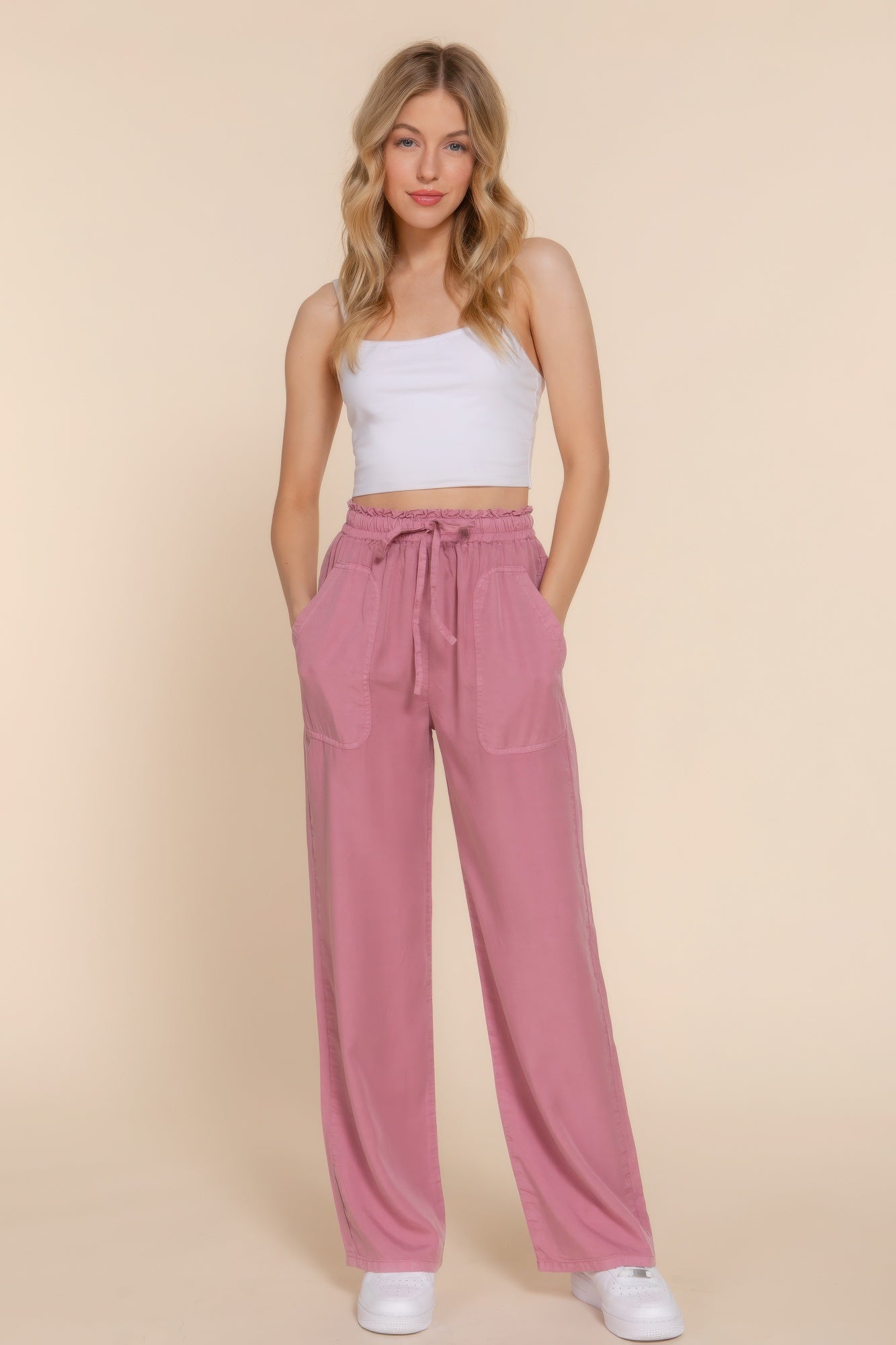 Elastic Waist Tencel Long Pants - Tigbul's Variety Fashion Shop