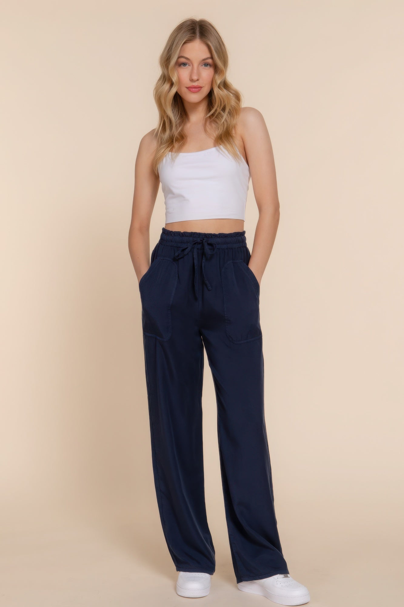 Elastic Waist Tencel Long Pants - Tigbul's Variety Fashion Shop