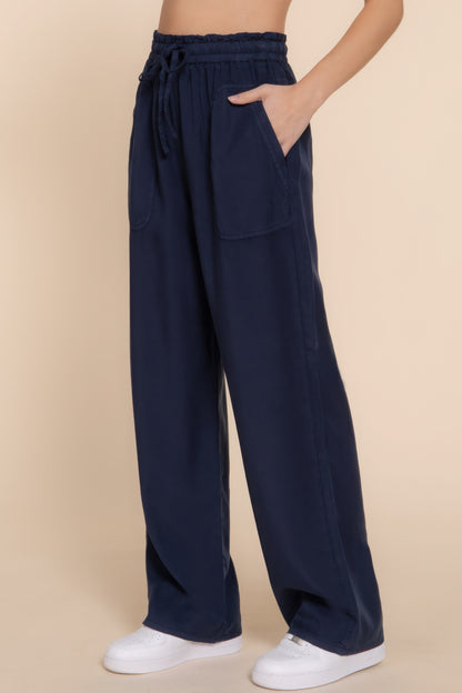 Elastic Waist Tencel Long Pants - Tigbul's Variety Fashion Shop