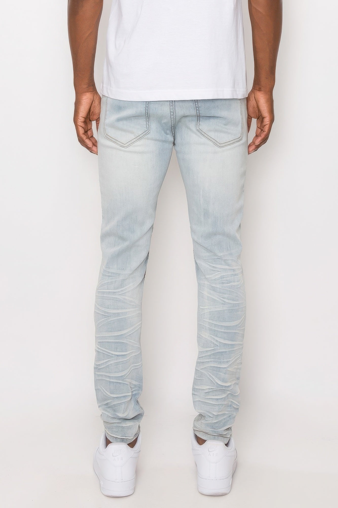 Men Creased Biker Denim Jeans - Tigbul's Variety Fashion Shop