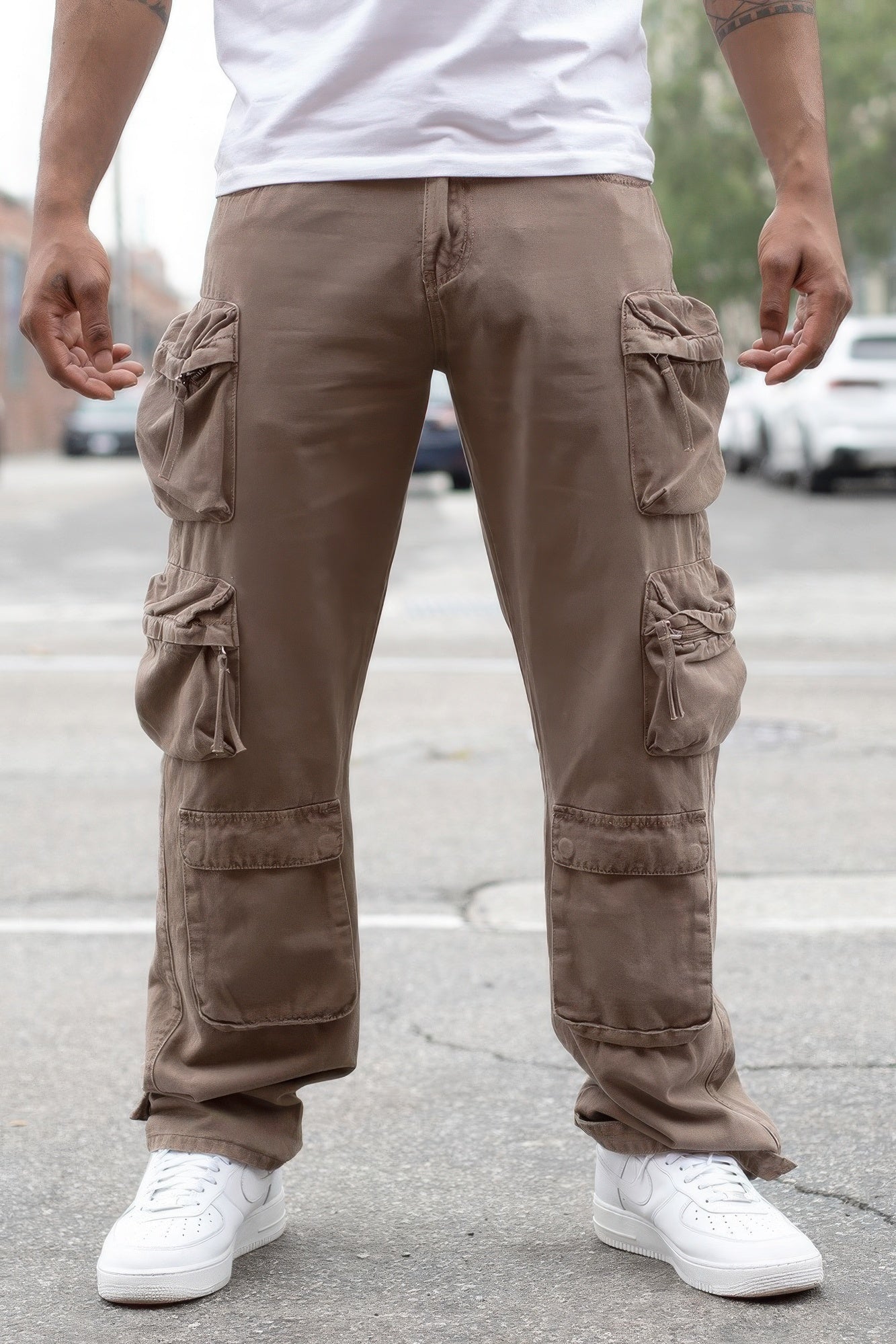 Men's Taupe Baggy Fit Cargo Pants - Tigbul's Variety Fashion Shop