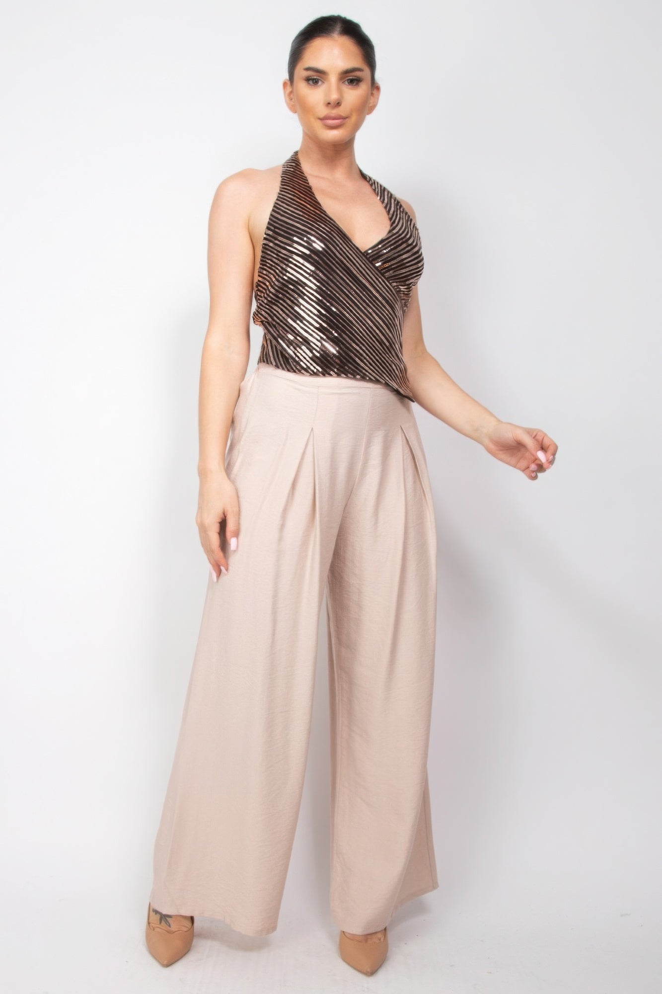 Surplice Halter Sequin Top - Tigbul's Variety Fashion Shop