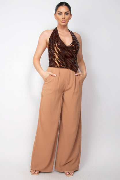 Surplice Halter Sequin Top - Tigbul's Variety Fashion Shop