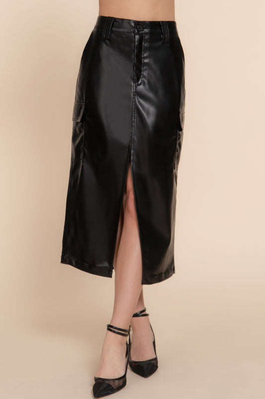 Faux Leather Midi Cargo Skirt - Tigbul's Variety Fashion Shop