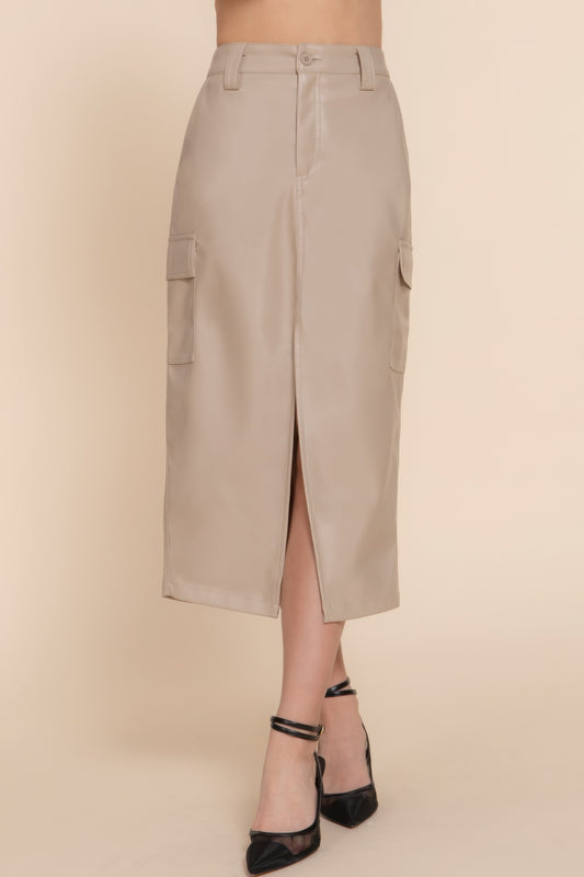 Faux Leather Midi Cargo Skirt - Tigbul's Variety Fashion Shop