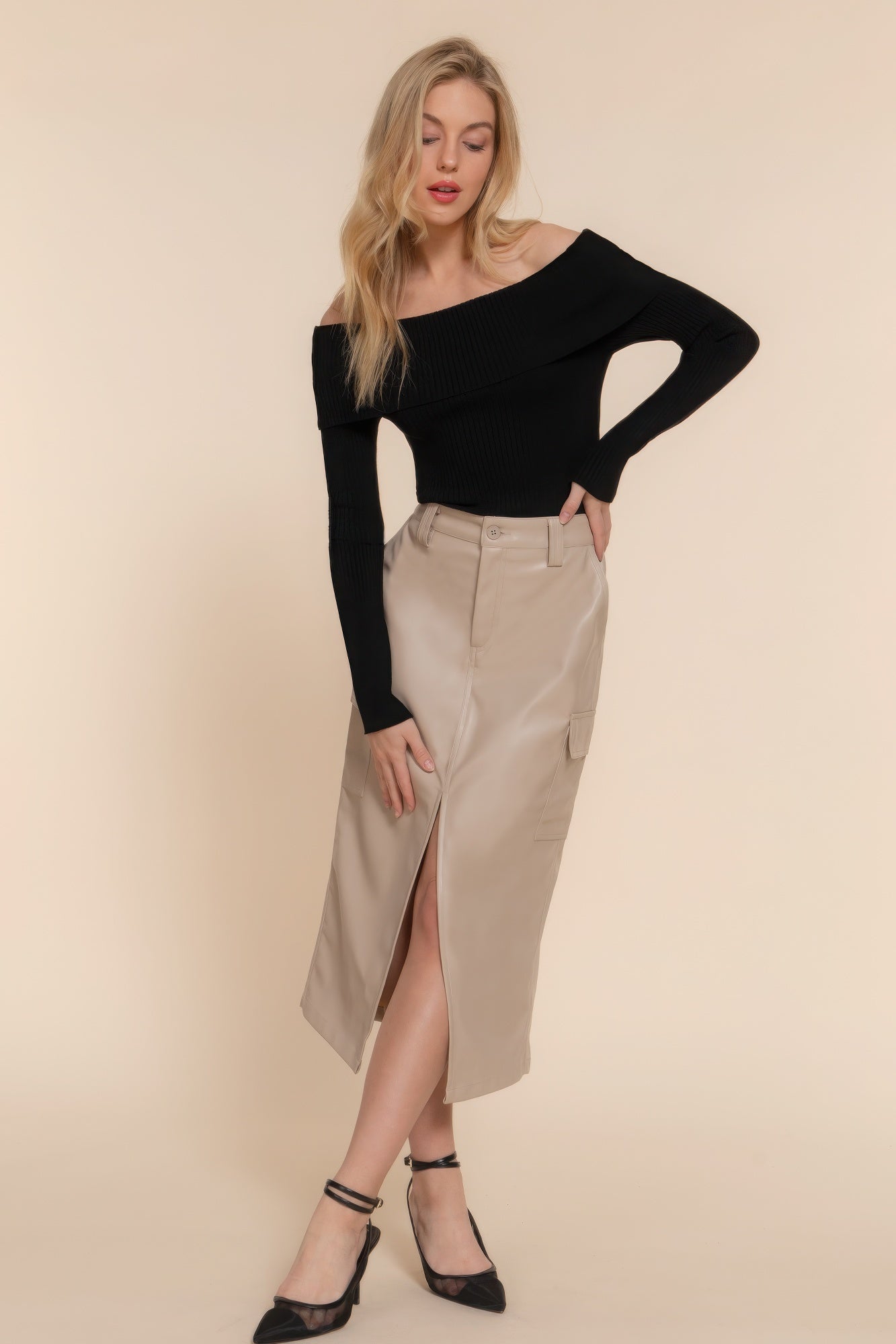 Faux Leather Midi Cargo Skirt - Tigbul's Variety Fashion Shop