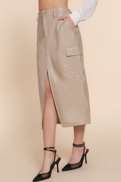 Faux Leather Midi Cargo Skirt - Tigbul's Variety Fashion Shop