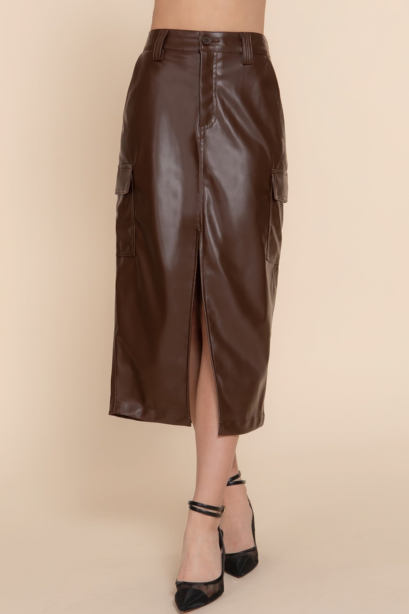 Faux Leather Midi Cargo Skirt - Tigbul's Variety Fashion Shop