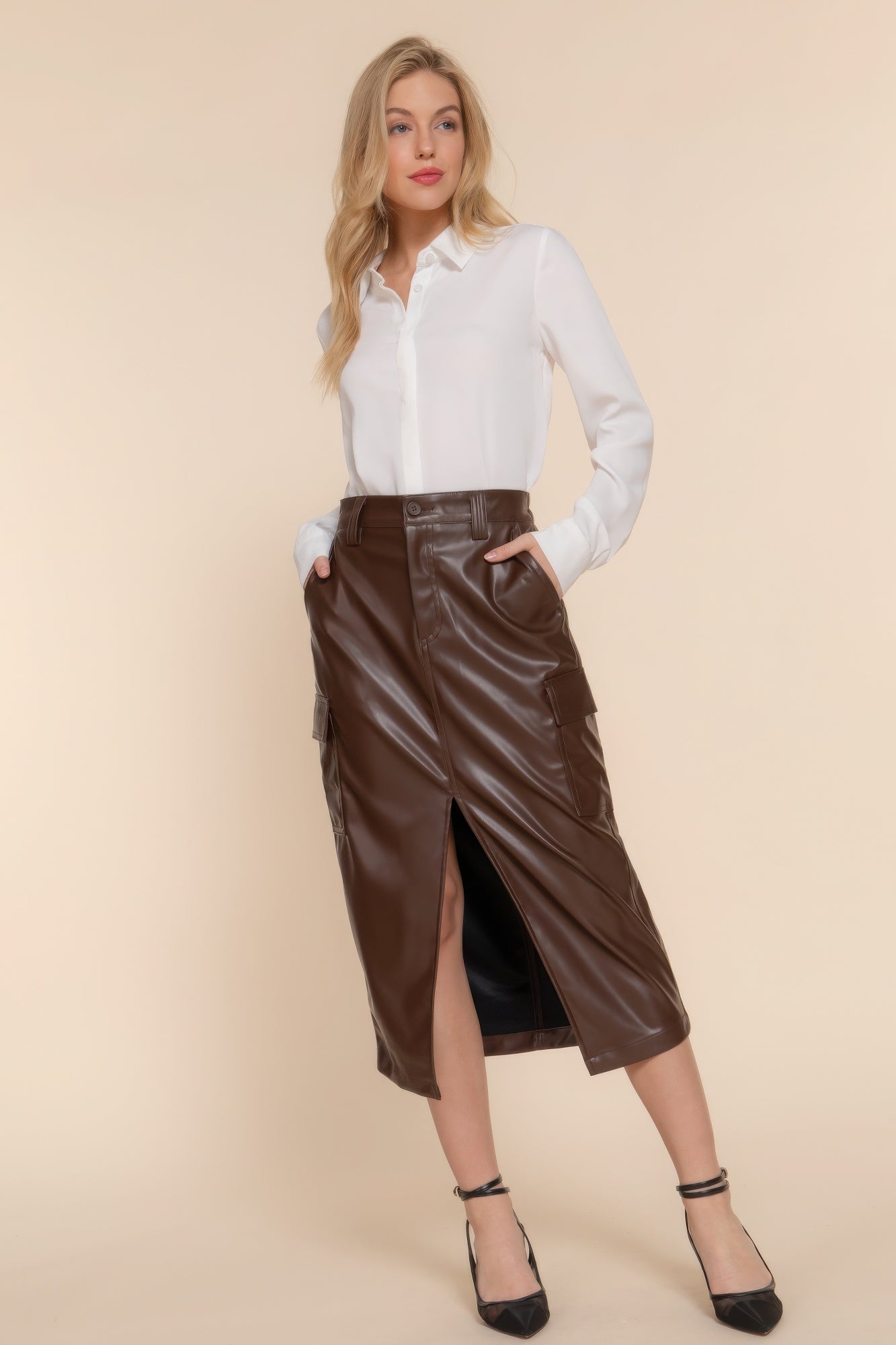 Faux Leather Midi Cargo Skirt - Tigbul's Variety Fashion Shop